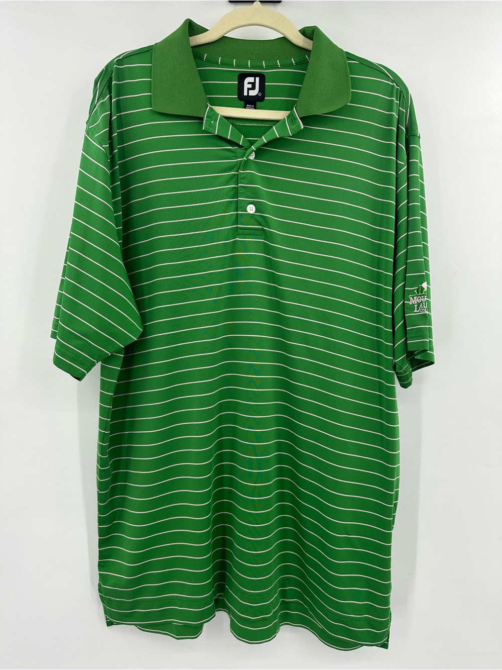 FootJoy Mountain Laurel Golf Club Green with Light Pink Stripe Performance Polo